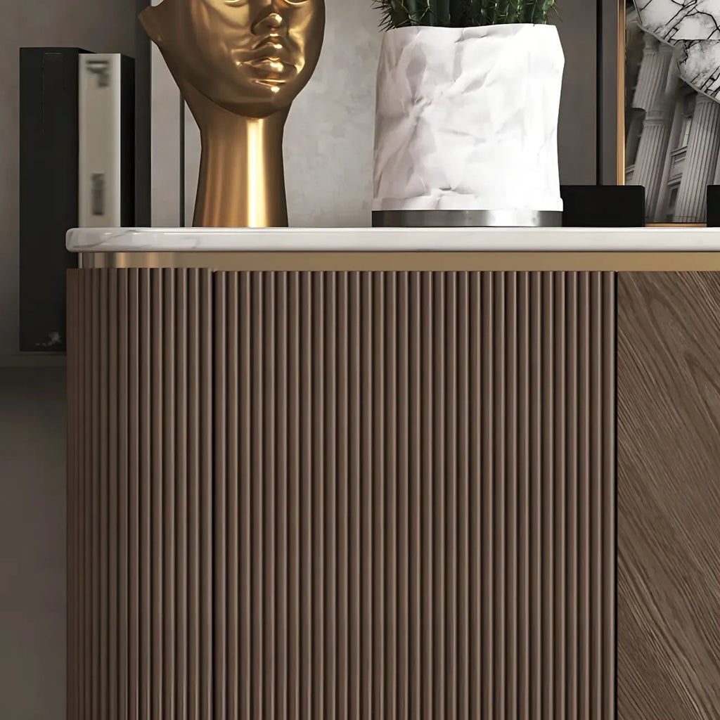 Buffet en bois brun glamour avec plateau en marbre