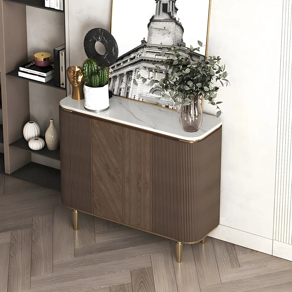 Buffet en bois brun glamour avec plateau en marbre