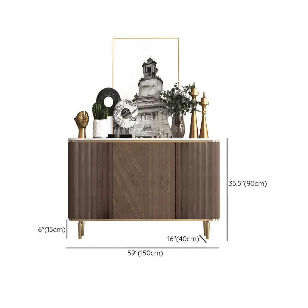Buffet en bois brun glamour avec plateau en marbre