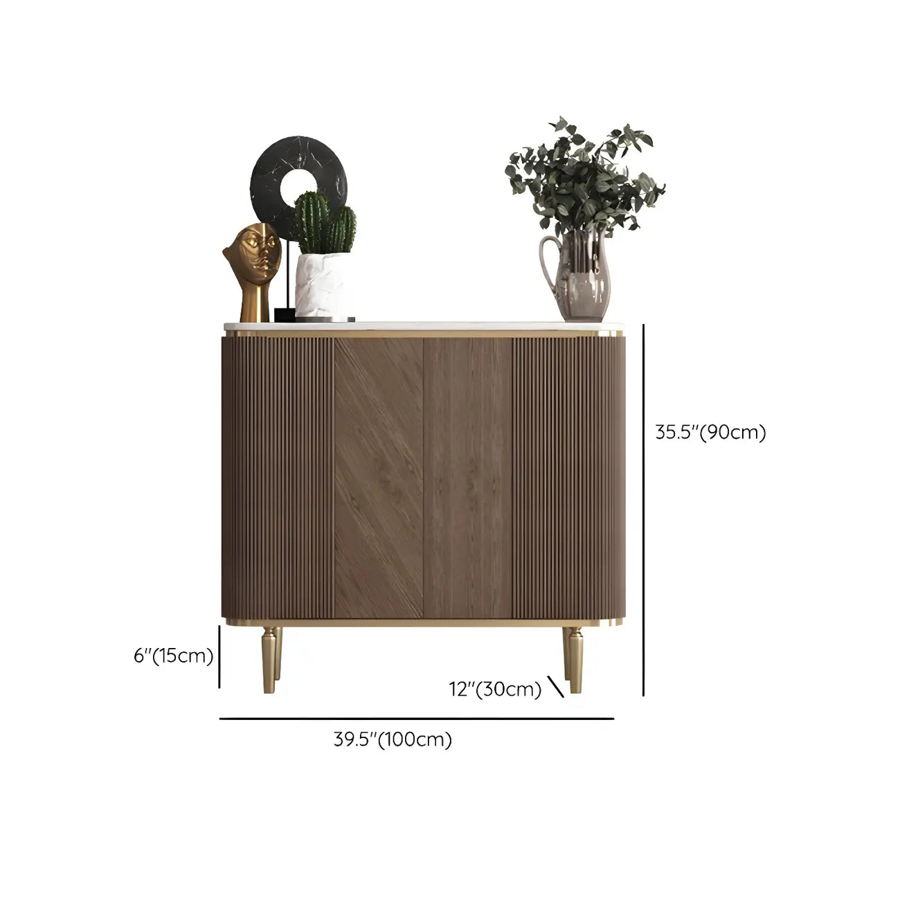 Buffet en bois brun glamour avec plateau en marbre