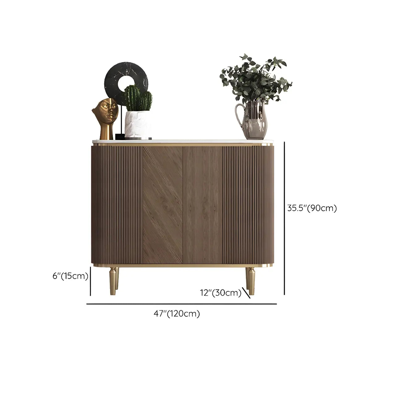 Buffet en bois brun glamour avec plateau en marbre