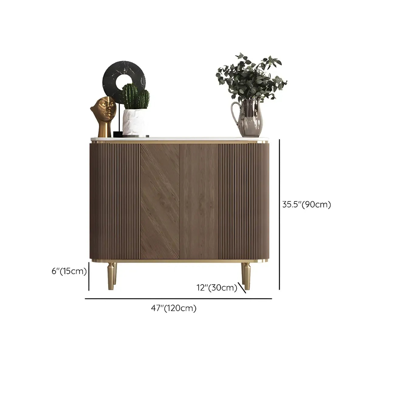Buffet en bois brun glamour avec plateau en marbre