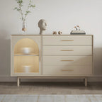 Buffet élégant en bois blanc avec tiroirs et portes vitrées