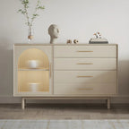 Buffet élégant en bois blanc avec tiroirs et portes vitrées