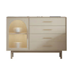 Buffet élégant en bois blanc avec tiroirs et portes vitrées