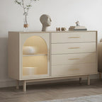 Buffet élégant en bois blanc avec tiroirs et portes vitrées
