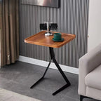 Table d'appoint ronde en bois brun de forme C avec pieds en métal
