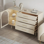 Buffet élégant en bois blanc avec tiroirs et portes vitrées