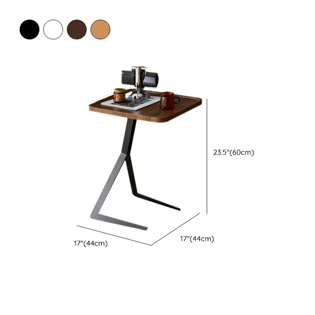 Table d'appoint ronde en bois brun de forme C avec pieds en métal