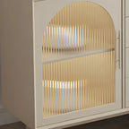 Buffet élégant en bois blanc avec tiroirs et portes vitrées