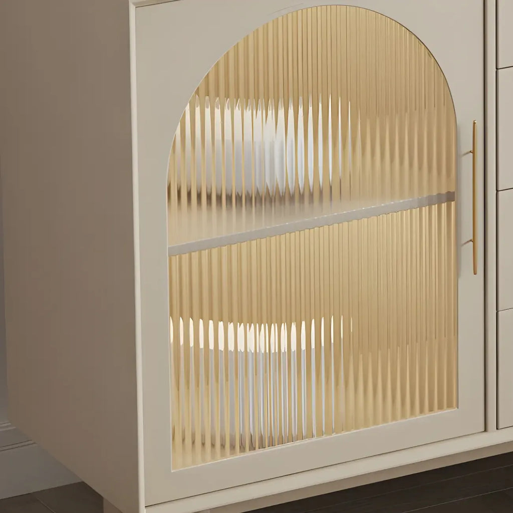 Buffet élégant en bois blanc avec tiroirs et portes vitrées