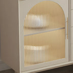 Buffet élégant en bois blanc avec tiroirs et portes vitrées