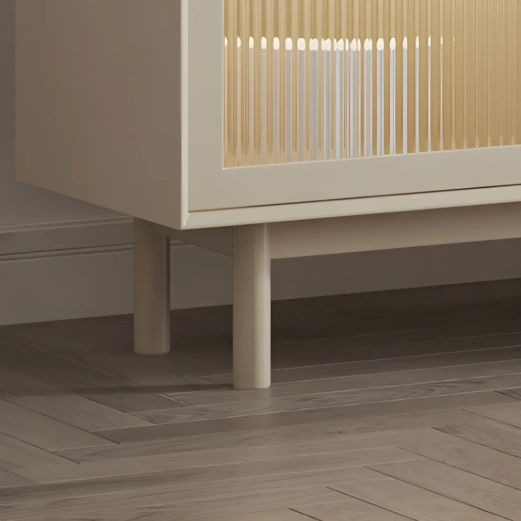 Buffet élégant en bois blanc avec tiroirs et portes vitrées