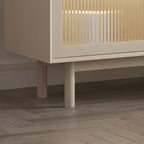 Buffet élégant en bois blanc avec tiroirs et portes vitrées