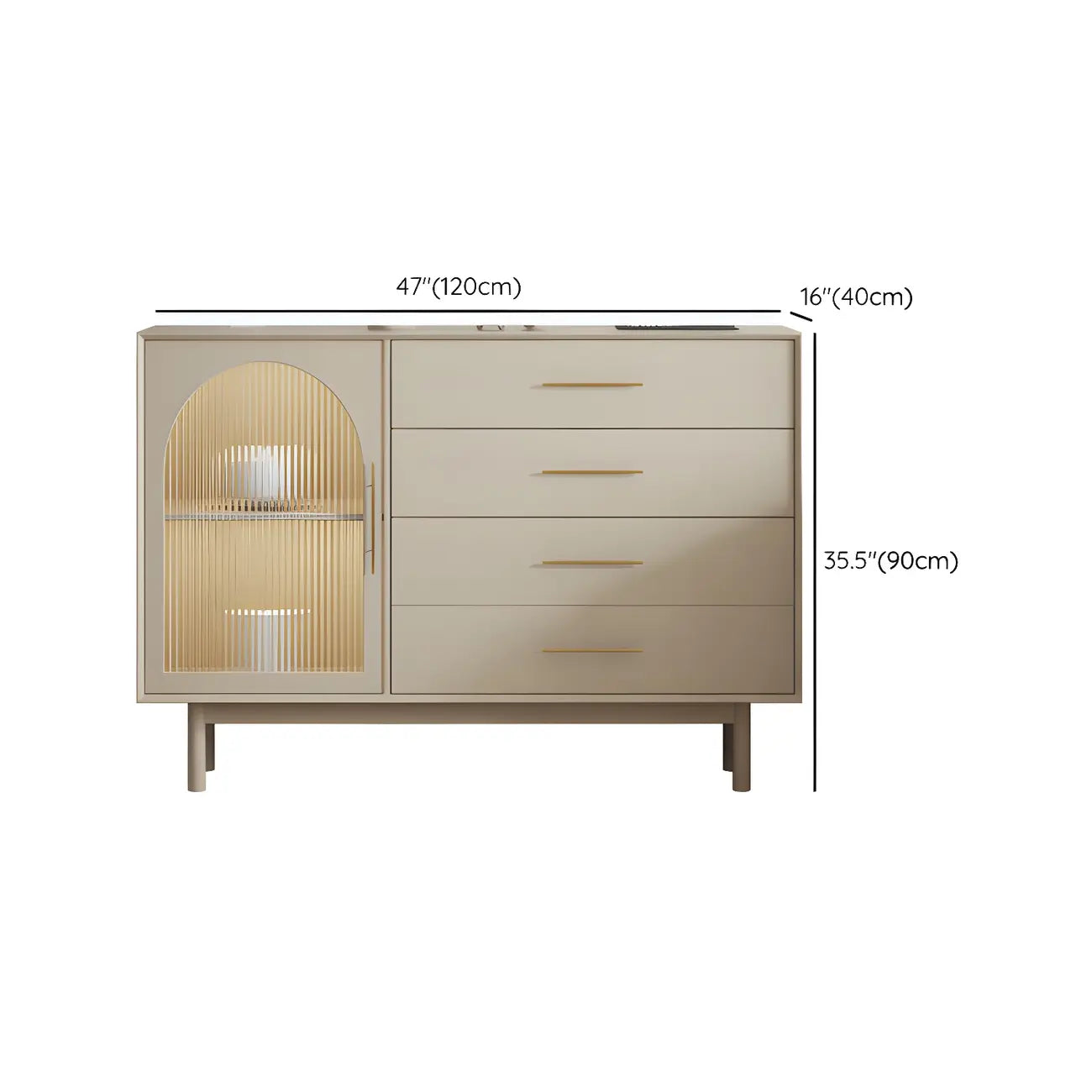 Buffet élégant en bois blanc avec tiroirs et portes vitrées
