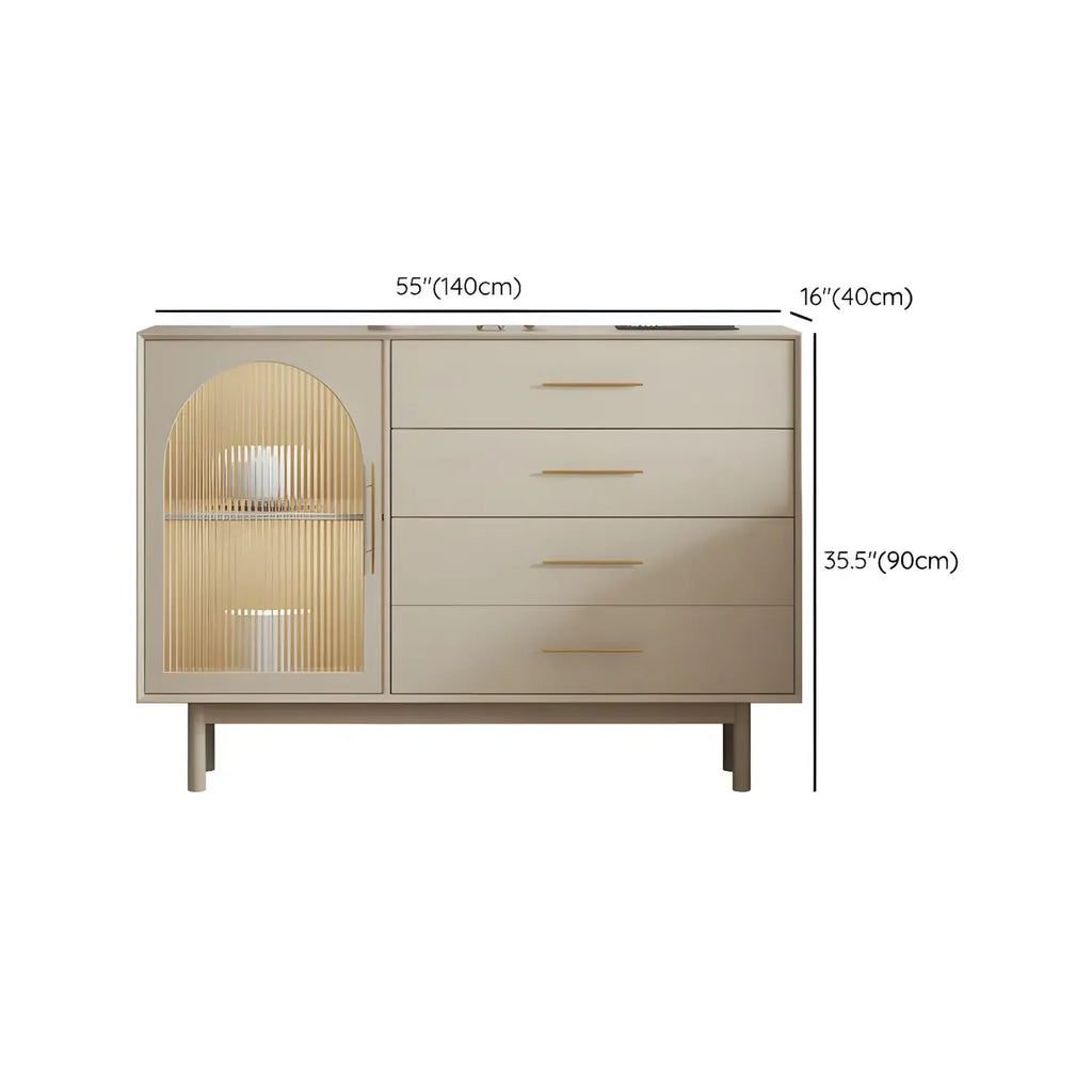 Buffet élégant en bois blanc avec tiroirs et portes vitrées