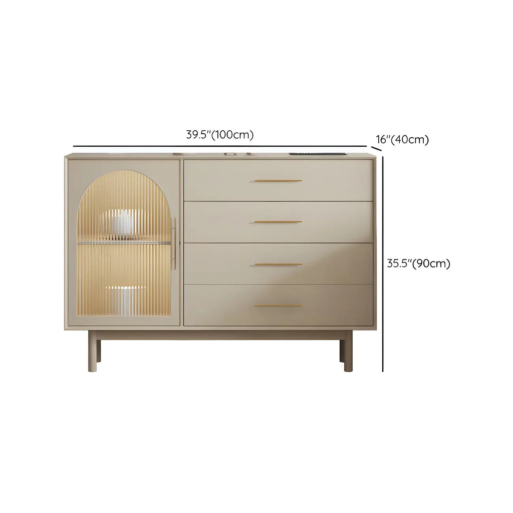 Buffet élégant en bois blanc avec tiroirs et portes vitrées