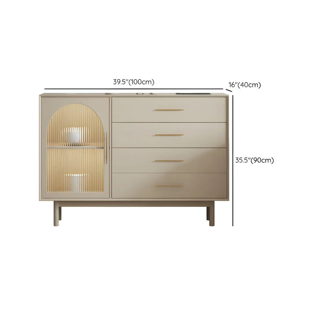 Buffet élégant en bois blanc avec tiroirs et portes vitrées