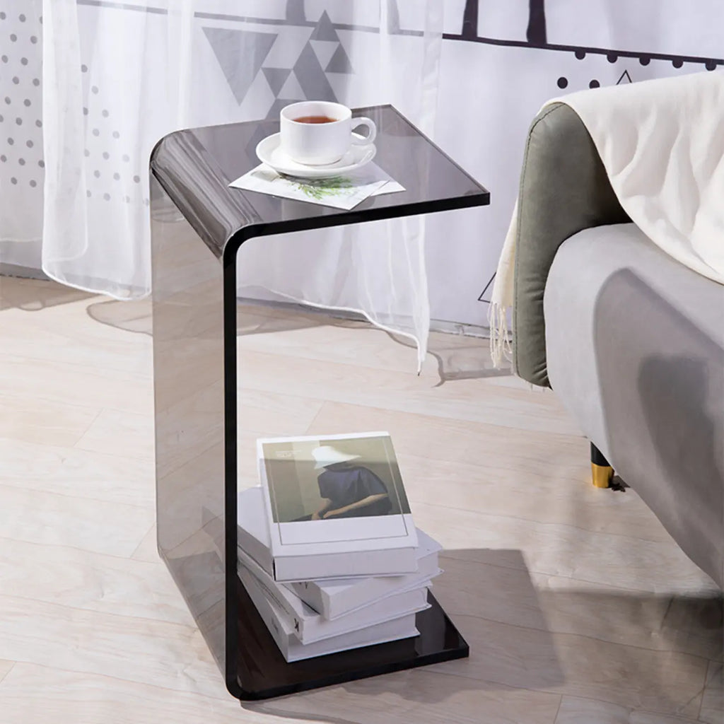 Petite table d'appoint en acrylique noir en forme de C pour salon