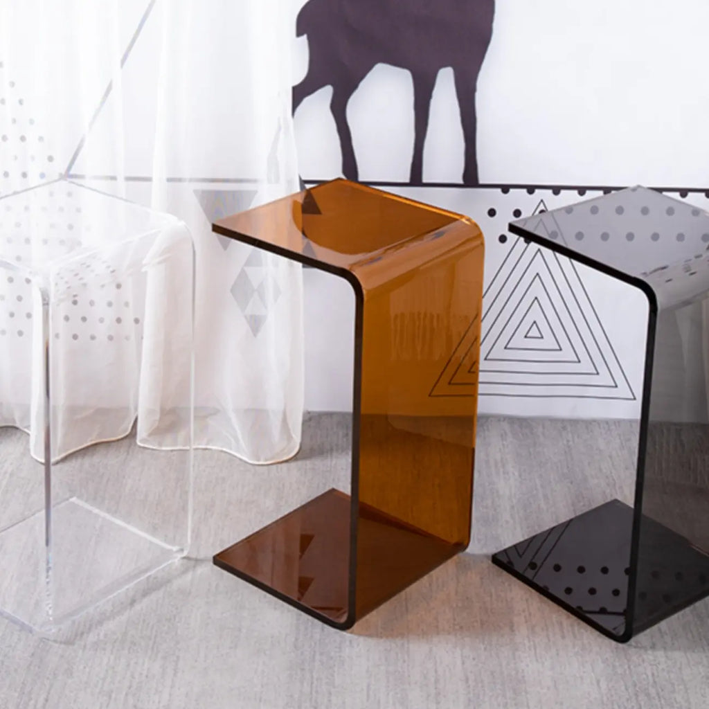 Petite table d'appoint en acrylique noir en forme de C pour salon