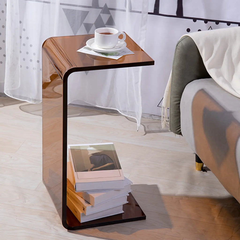 Petite table d'appoint en acrylique noir en forme de C pour salon