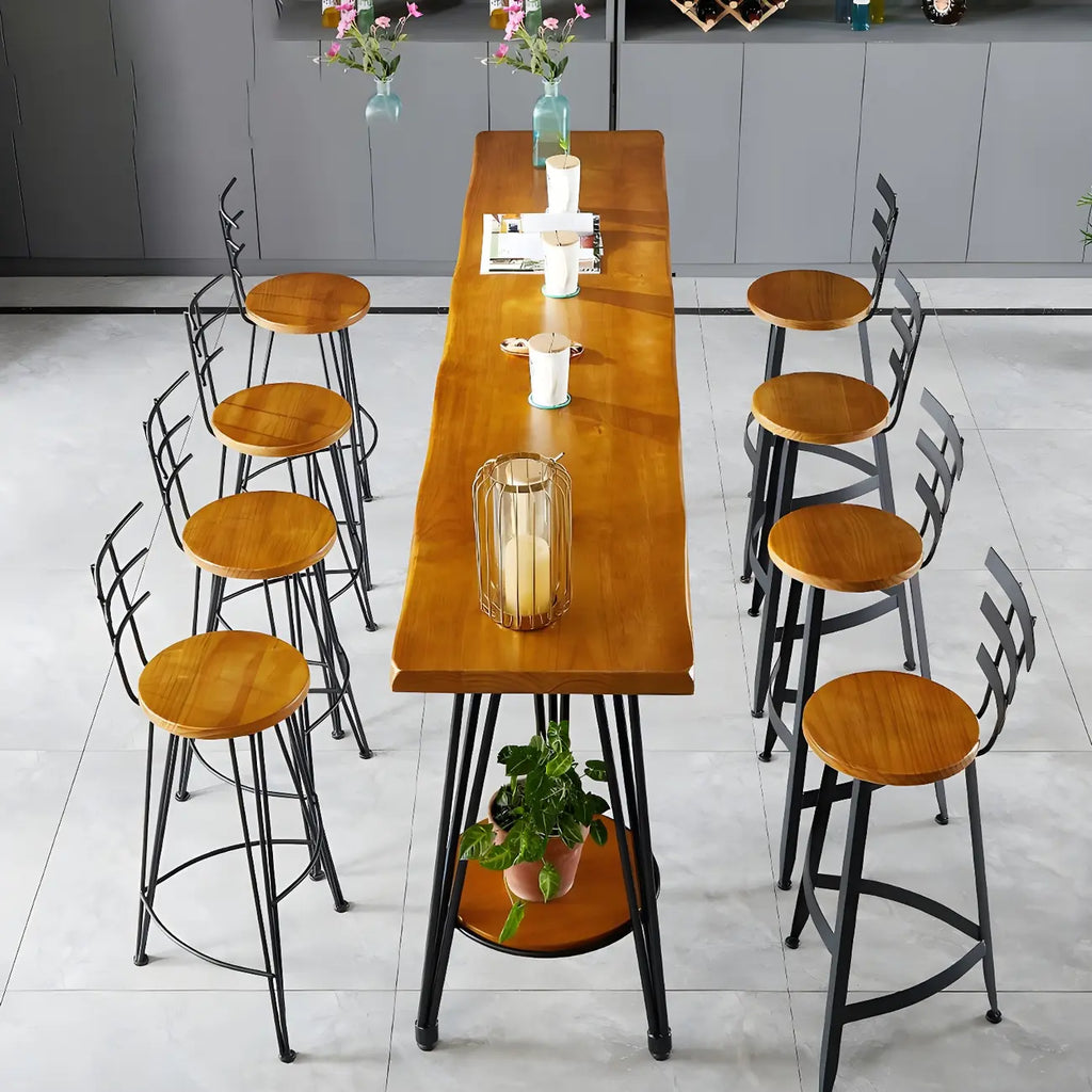 Ensemble de bar élégant en bois massif avec tabourets stylés pour la maison
