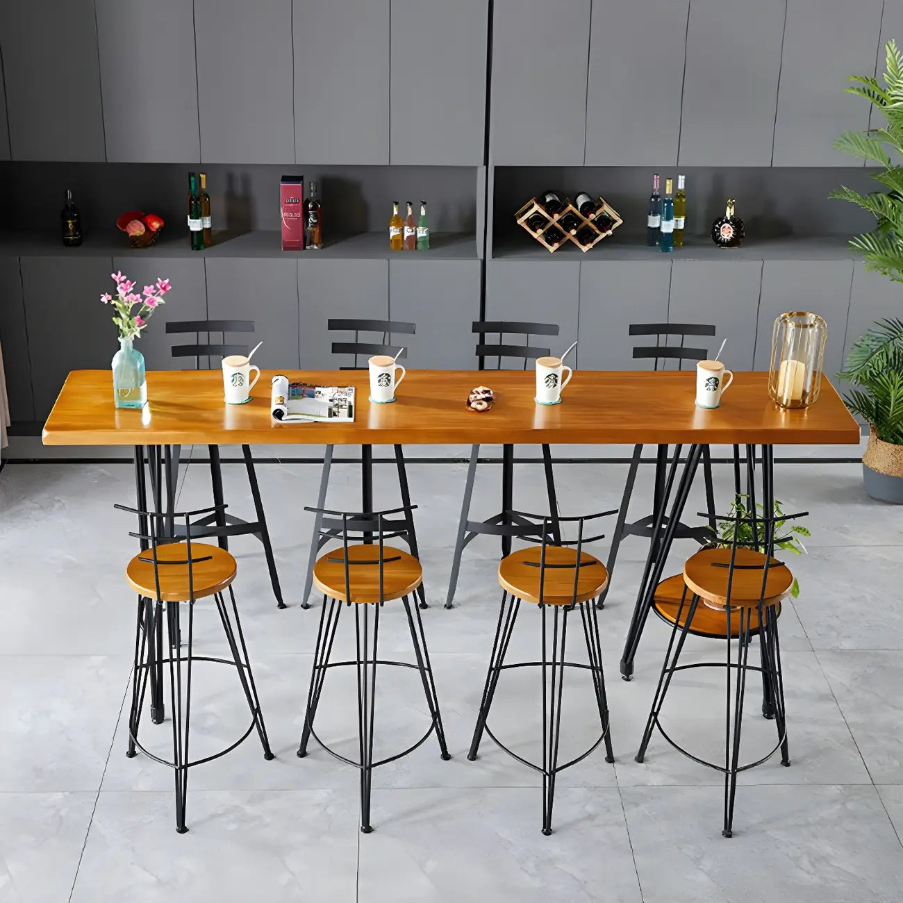 Ensemble de bar élégant en bois massif avec tabourets stylés pour la maison