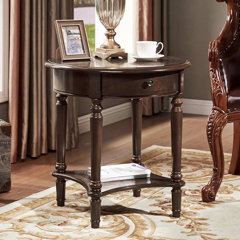 Table d'appoint ronde classique en bois pour salon avec rangement