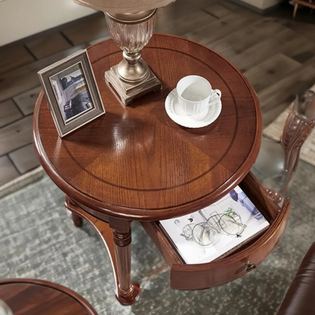 Table d'appoint ronde classique en bois pour salon avec rangement