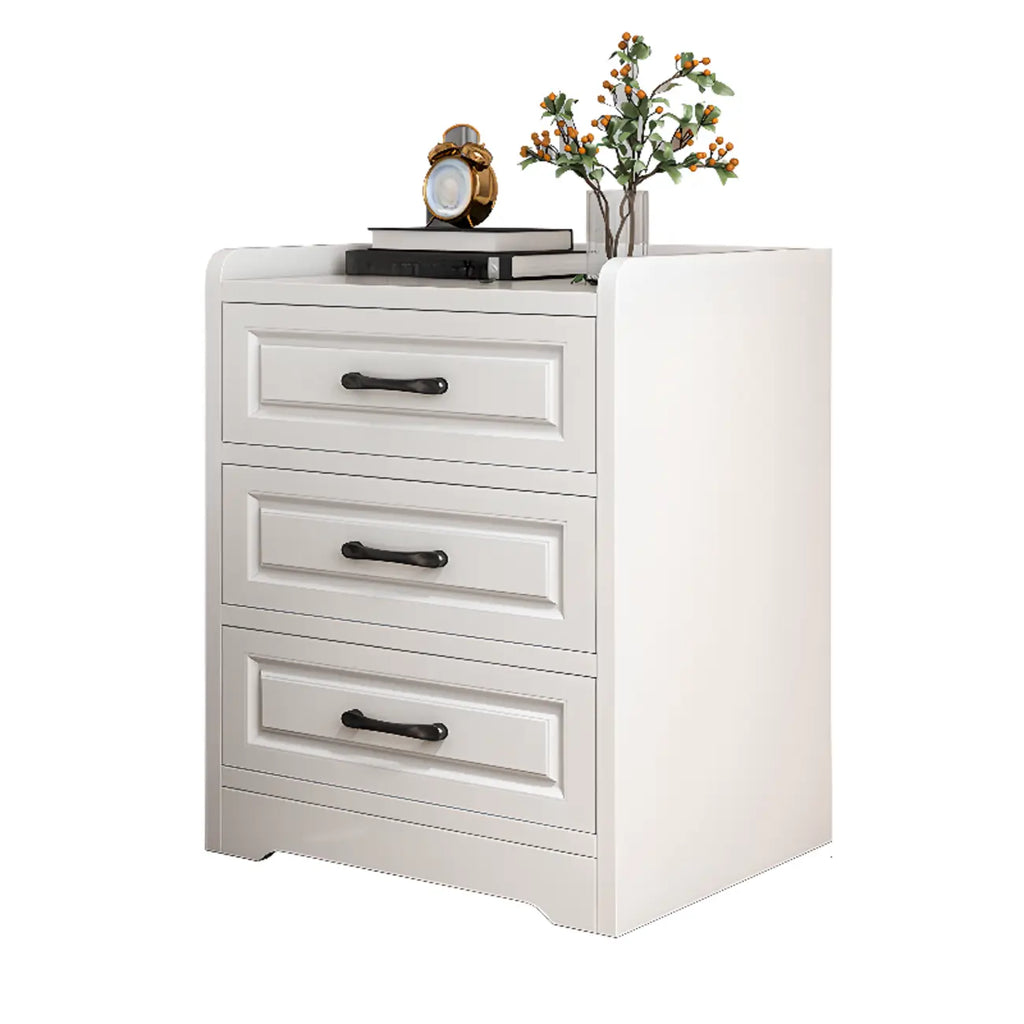 Table de chevet classique étroite en bois blanc avec 3 tiroirs