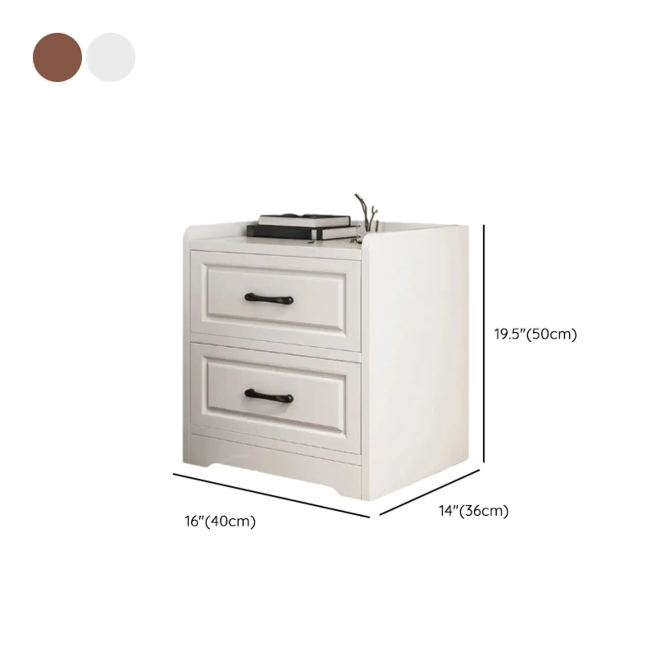 Table de chevet classique étroite en bois blanc avec 3 tiroirs