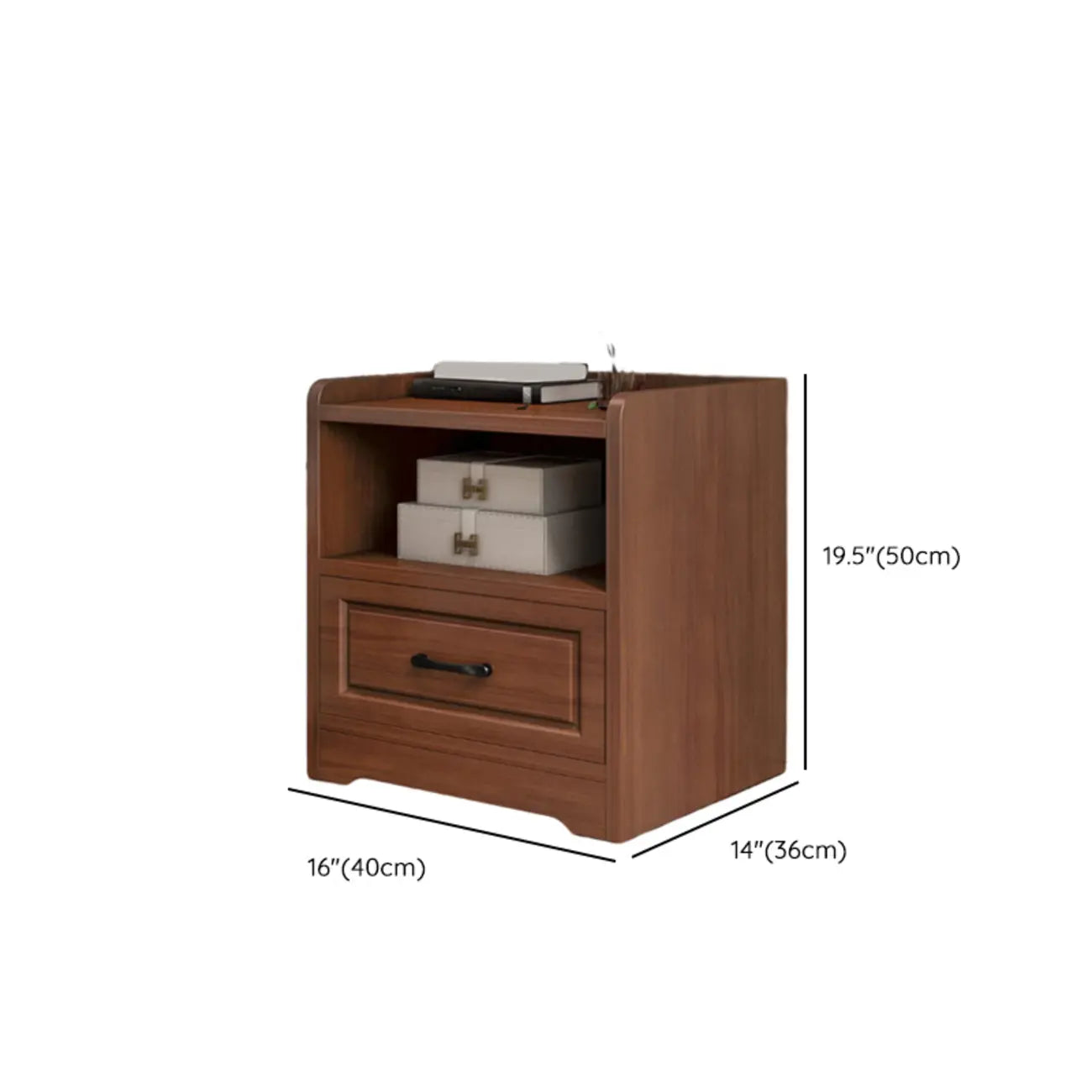 Table de chevet classique étroite en bois blanc avec 3 tiroirs