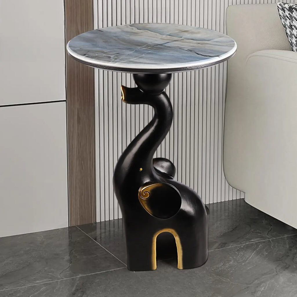 Table d'appoint Black Elephant avec plateau en pierre pour salon