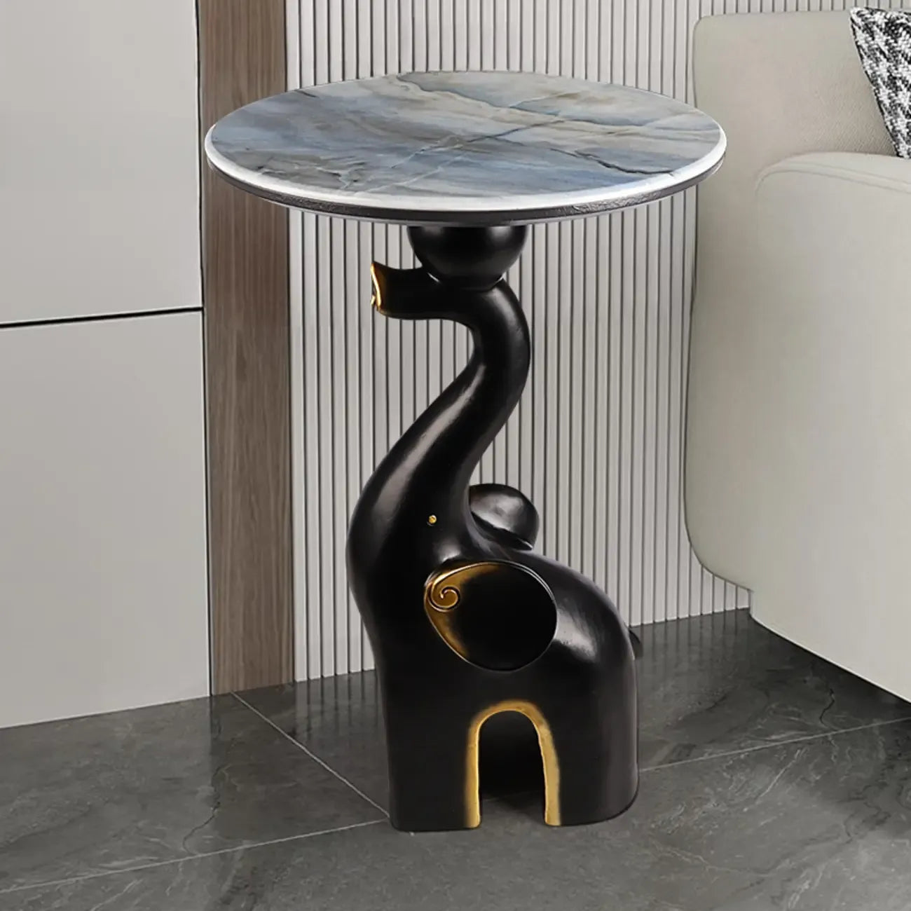 Table d'appoint Black Elephant avec plateau en pierre pour salon