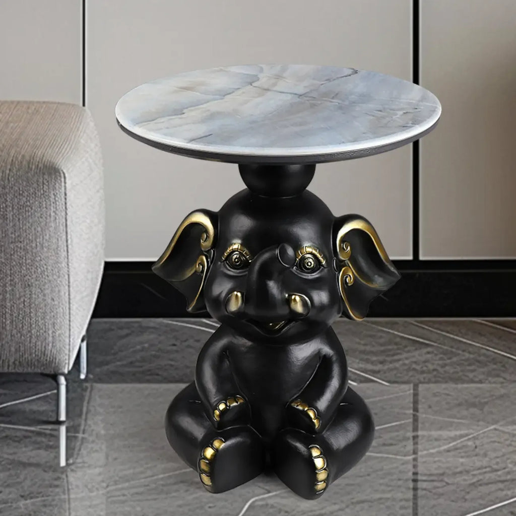 Table d'appoint Black Elephant avec plateau en pierre pour salon