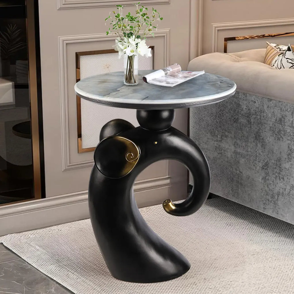 Table d'appoint Black Elephant avec plateau en pierre pour salon