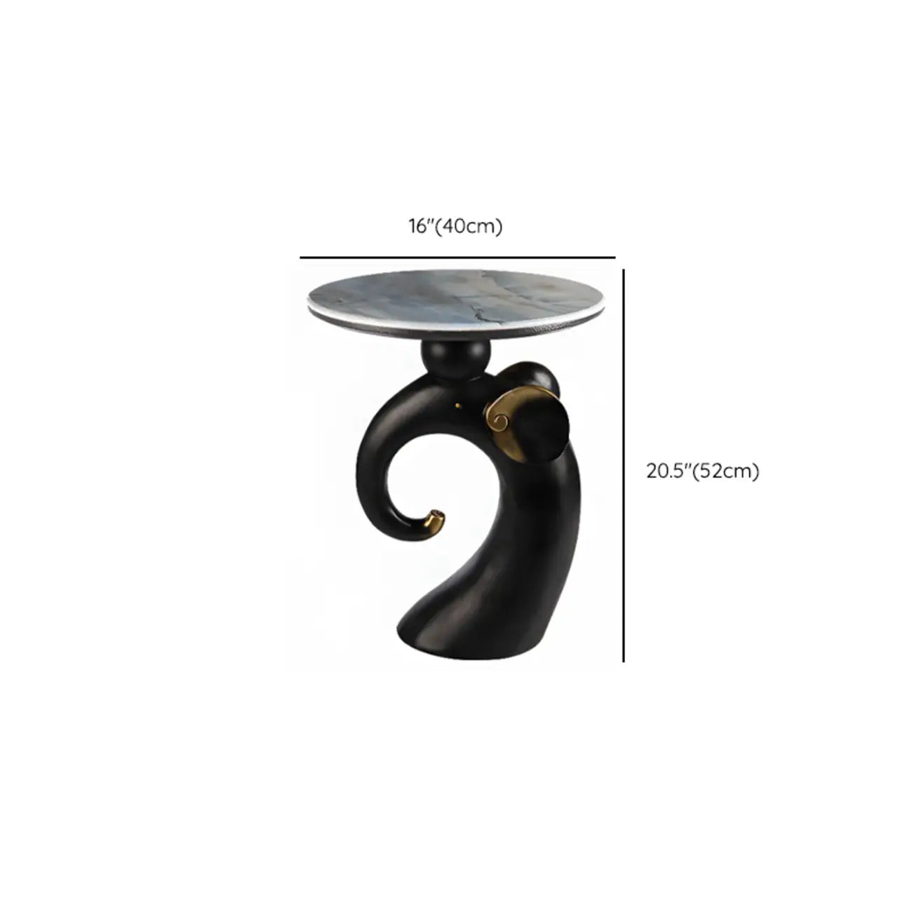 Table d'appoint Black Elephant avec plateau en pierre pour salon
