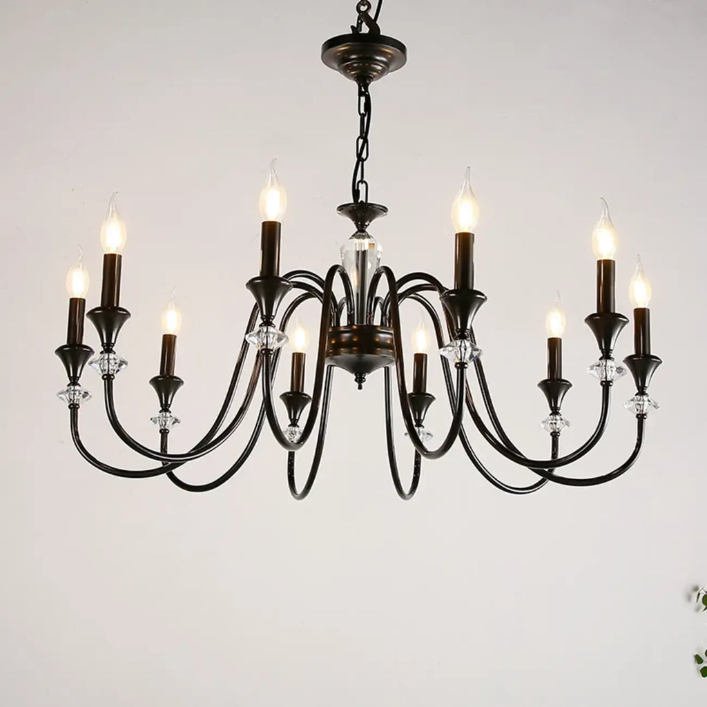 Lustre industriel en verre noir de type candélabre, 3 à 10 lumières