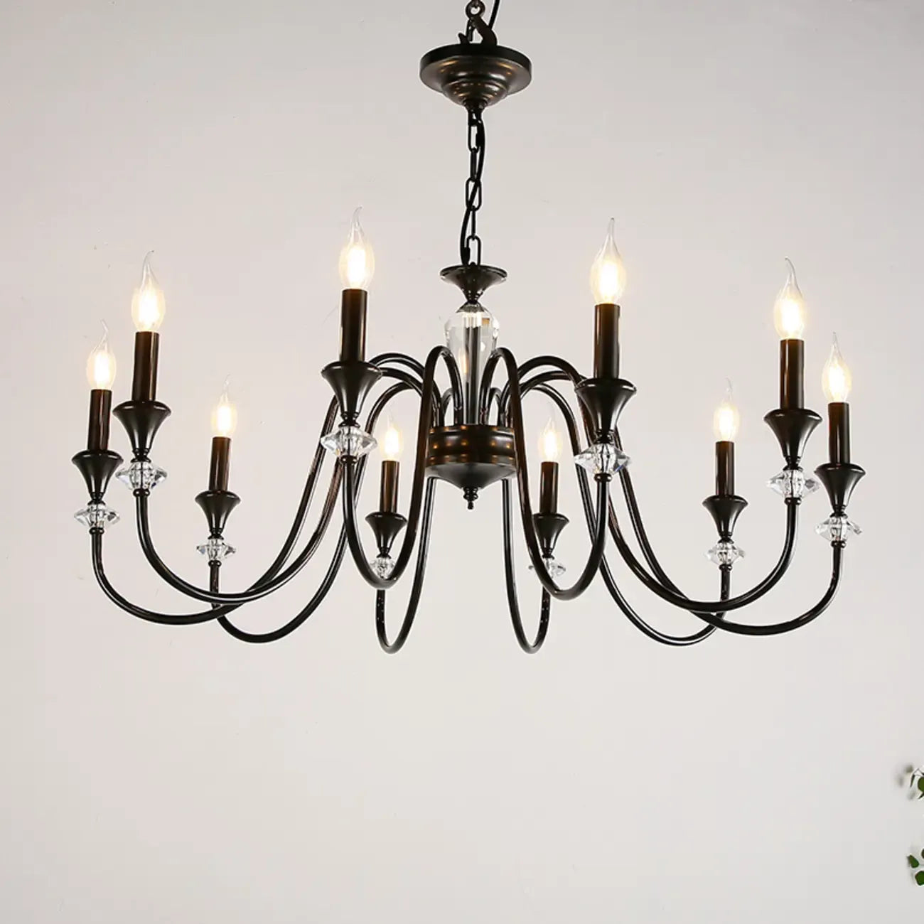 Lustre industriel en verre noir de type candélabre, 3 à 10 lumières