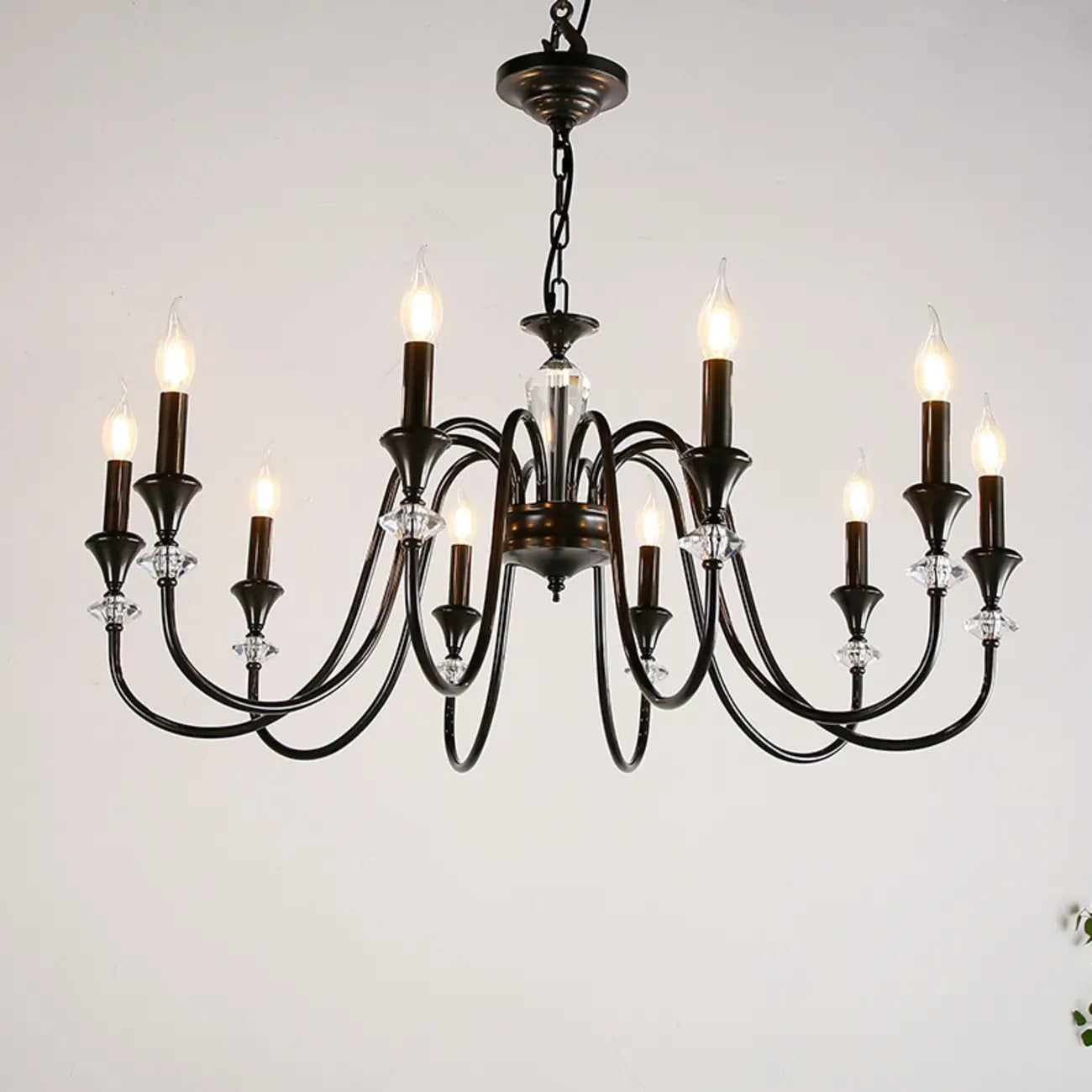Lustre industriel en verre noir de type candélabre, 3 à 10 lumières