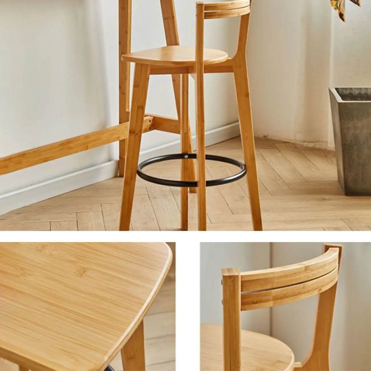 Ensemble de bar moderne en bambou avec tabourets repose-pieds