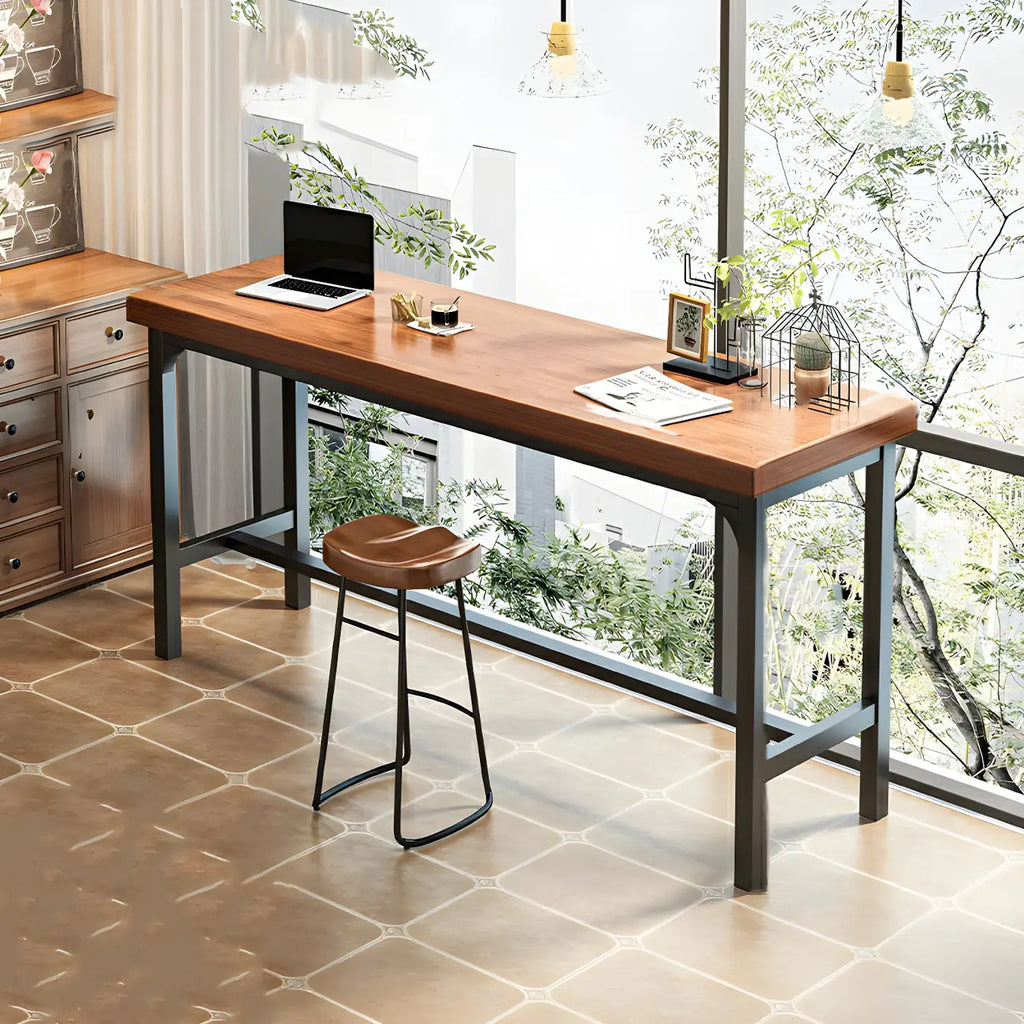 Ensemble table de bar moderne en faux bois avec tabourets sans dossier