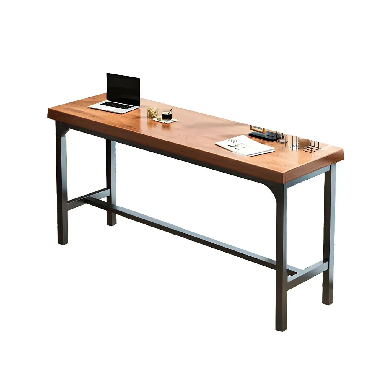 Ensemble table de bar moderne en faux bois avec tabourets sans dossier
