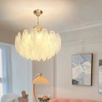 Lustre vintage en cristal avec abat-jour en plumes de verre