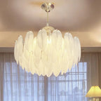 Lustre vintage en cristal avec abat-jour en plumes de verre