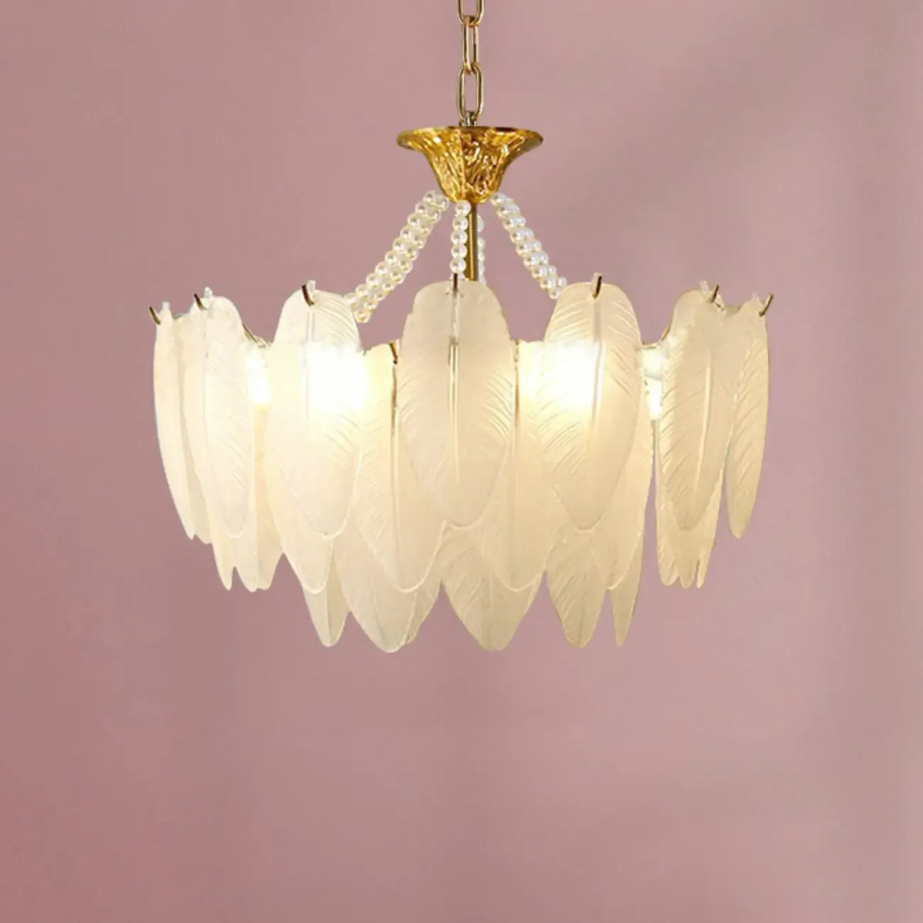 Lustre vintage en cristal avec abat-jour en plumes de verre