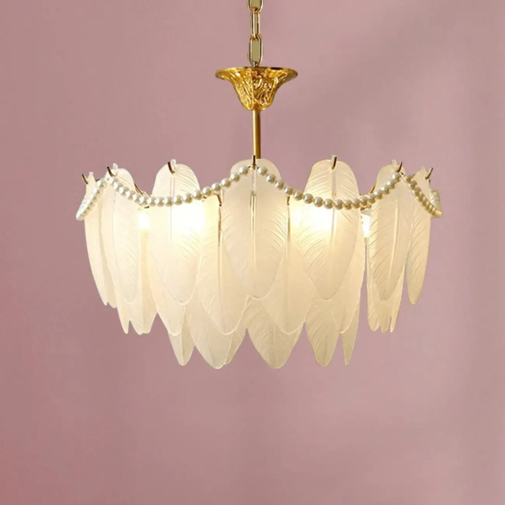Lustre vintage en cristal avec abat-jour en plumes de verre