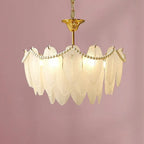 Lustre vintage en cristal avec abat-jour en plumes de verre