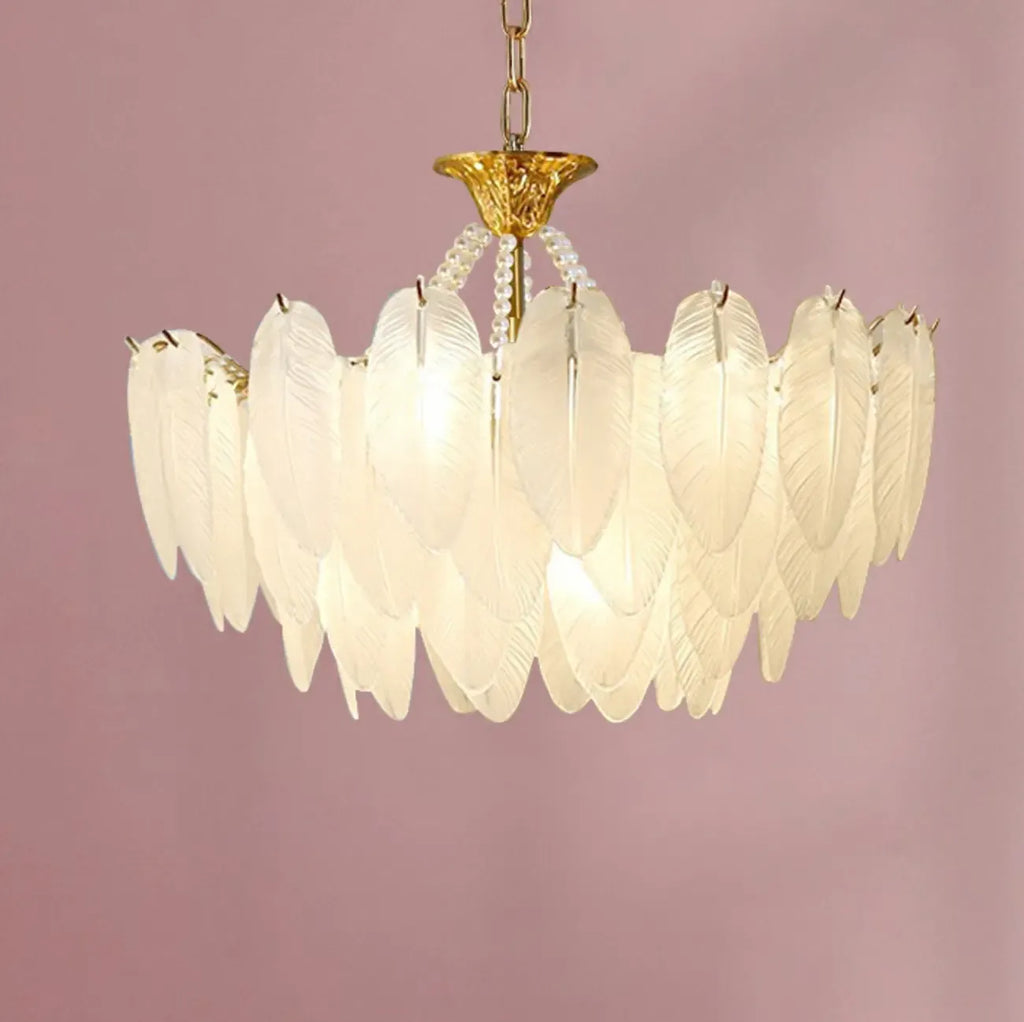 Lustre vintage en cristal avec abat-jour en plumes de verre