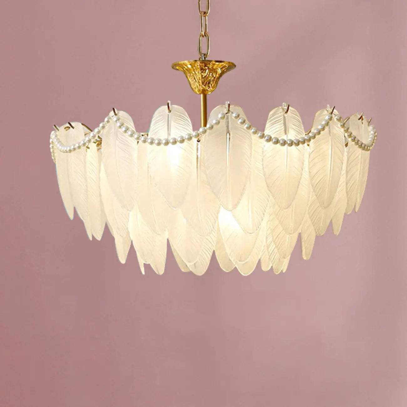 Lustre vintage en cristal avec abat-jour en plumes de verre